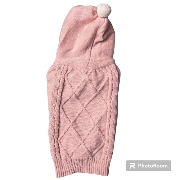 NWT Pink Cable Knit Small Dog Puppy Sweater with Pom Pom Hood - Size Large - Picture 1 of 6